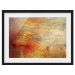 Bilderwelten Tableau déco Coucher de soleil marin II - Papier / Pin - Orange - 100 x 70 cm