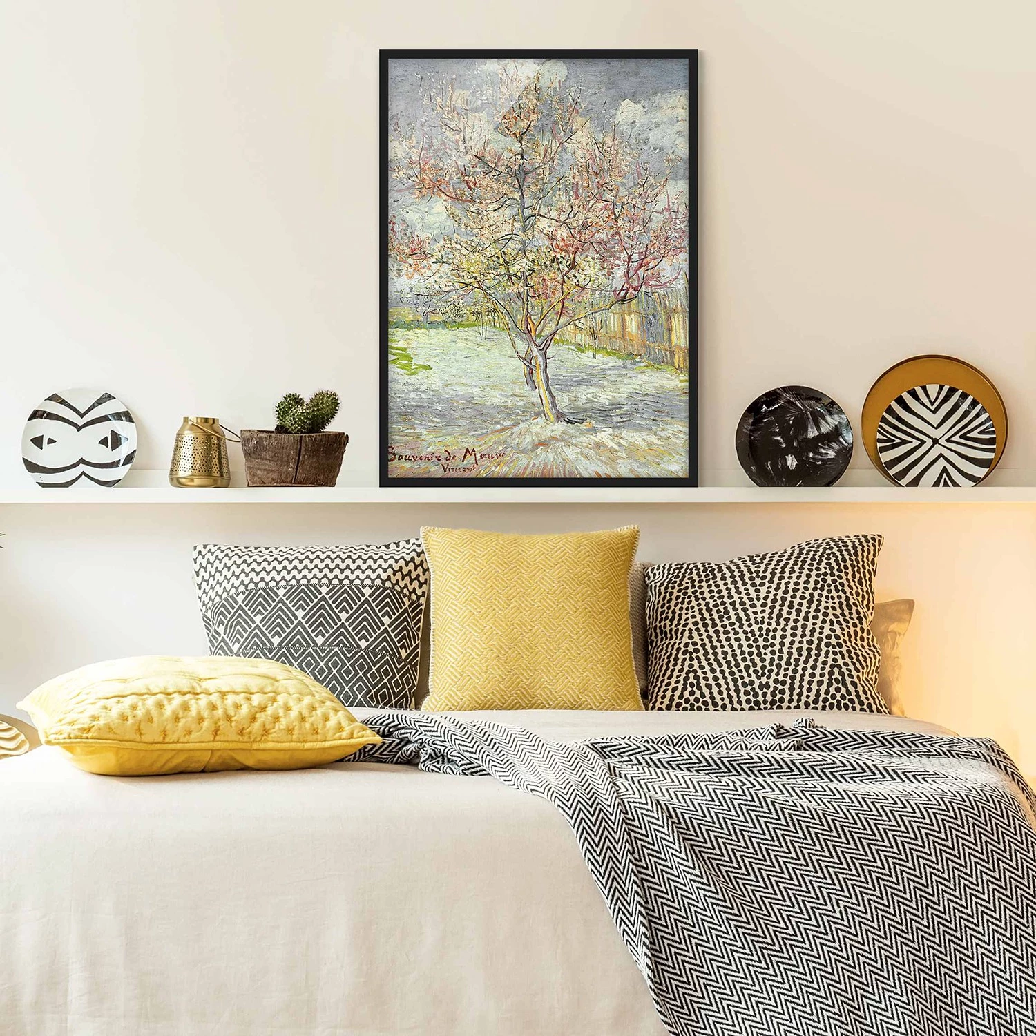 Bilderwelten Tableau van Gogh, Pêcher en fleurs - Papier / Pin - Vert - 50 x 70 cm – Image 4