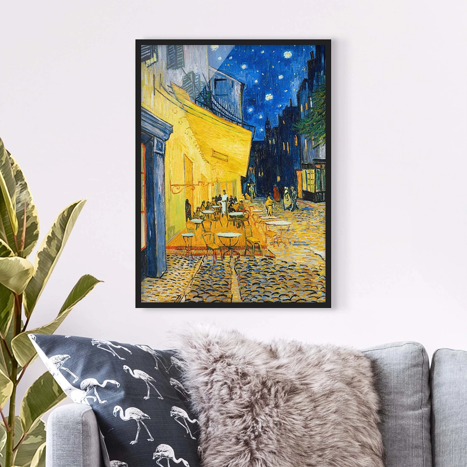 Bilderwelten Tableau van Gogh, Terrasse de café Arles - Papier / Pin - Jaune - 70 x 100 cm – Image 2