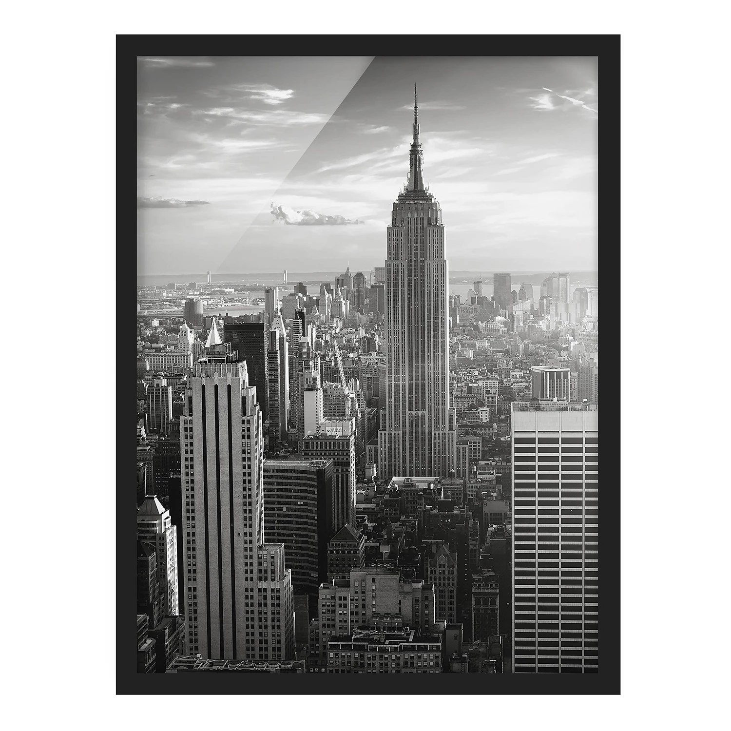 Bilderwelten Tableau déco Manhattan Skyline - Papier / Pin - Noir / Blanc - 50 x 70 cm