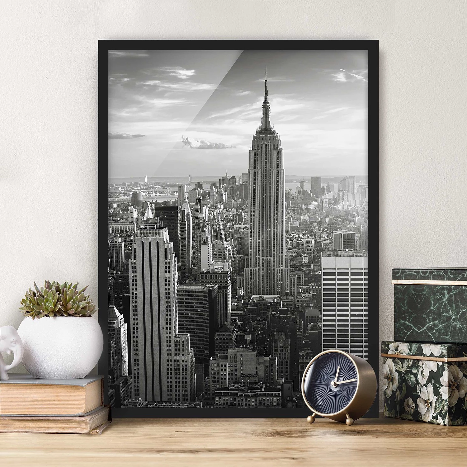Bilderwelten Tableau déco Manhattan Skyline - Papier / Pin - Noir / Blanc - 50 x 70 cm – Image 2
