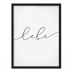 Bilderwelten Tableau déco Lebe calligraphie - Papier / Pin - Blanc - 50 x 70 cm