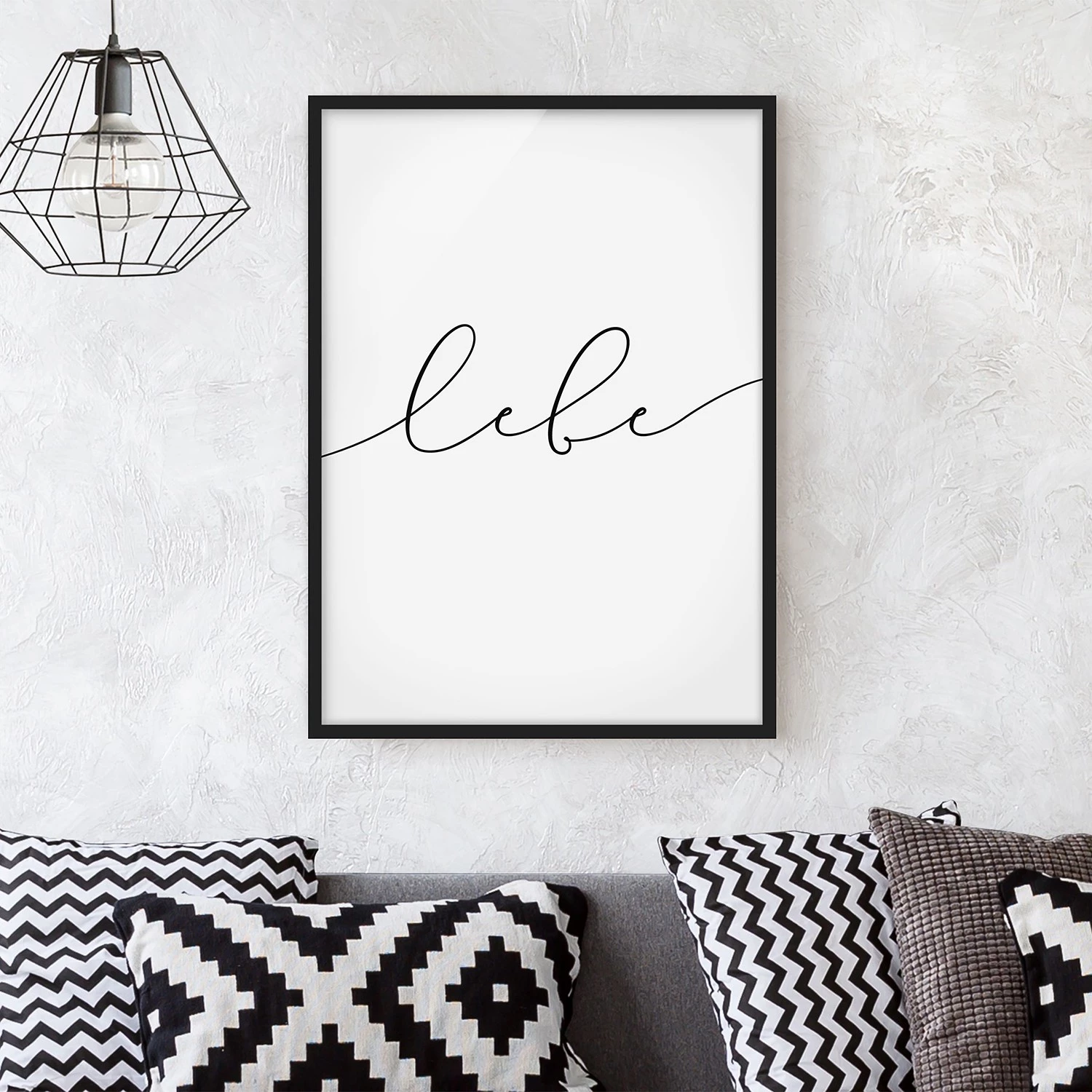 Bilderwelten Tableau déco Lebe calligraphie - Papier / Pin - Blanc - 50 x 70 cm – Image 3