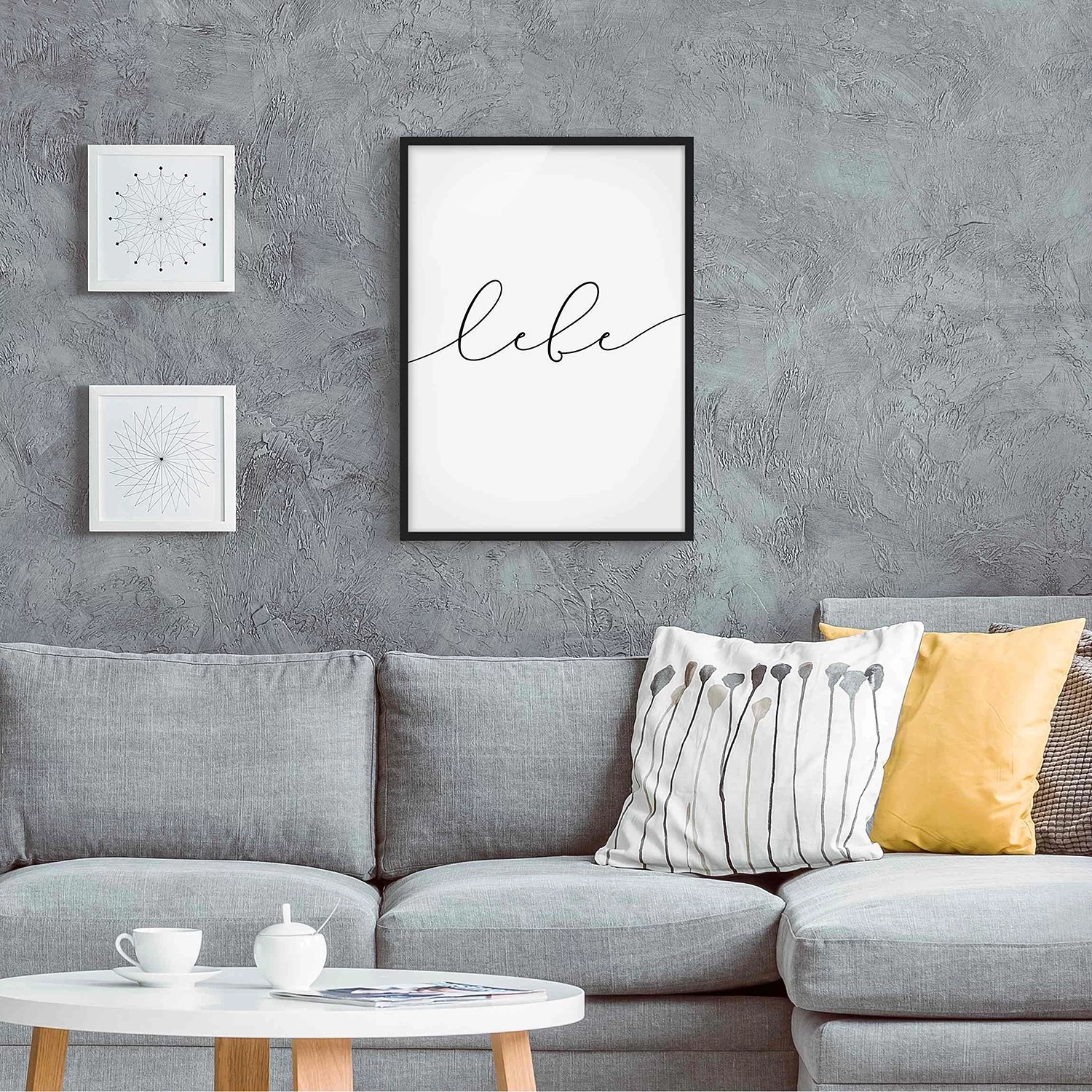 Bilderwelten Tableau déco Lebe calligraphie - Papier / Pin - Blanc - 50 x 70 cm – Image 4