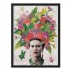 Bilderwelten Tableau déco Frida Kahlo Portrait fleuri - Papier / Pin - Rouge - 70 x 100 cm