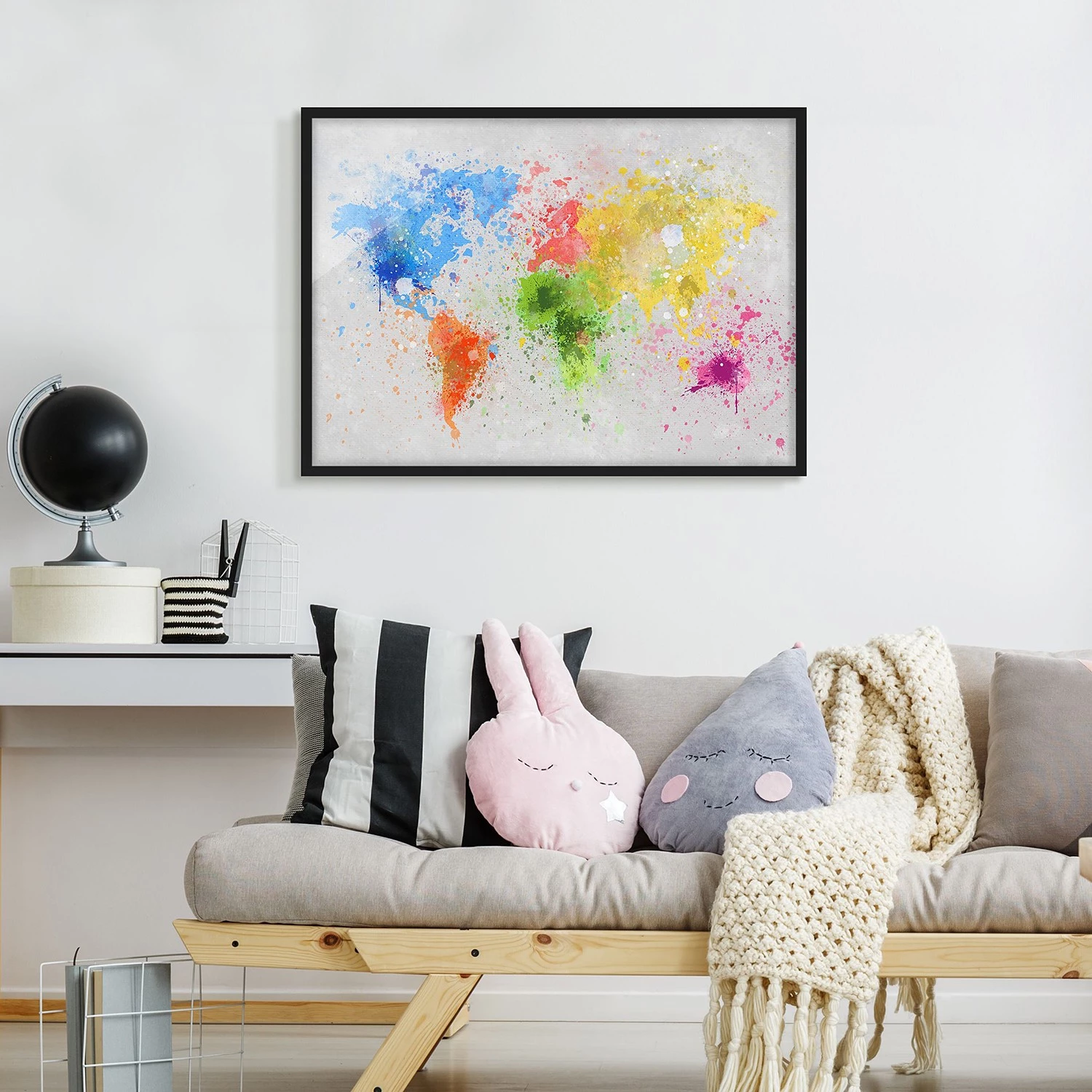 Bilderwelten Tableau déco Carte du monde peinture - Papier / Pin - Multicolore – Image 3