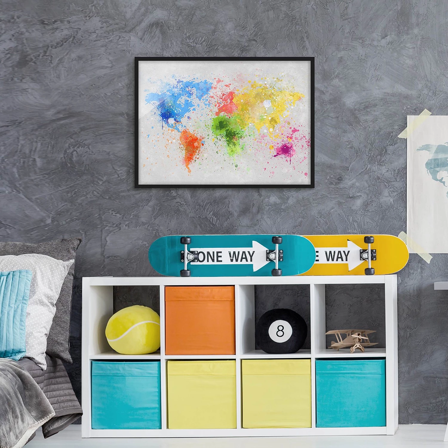 Bilderwelten Tableau déco Carte du monde peinture - Papier / Pin - Multicolore – Image 4