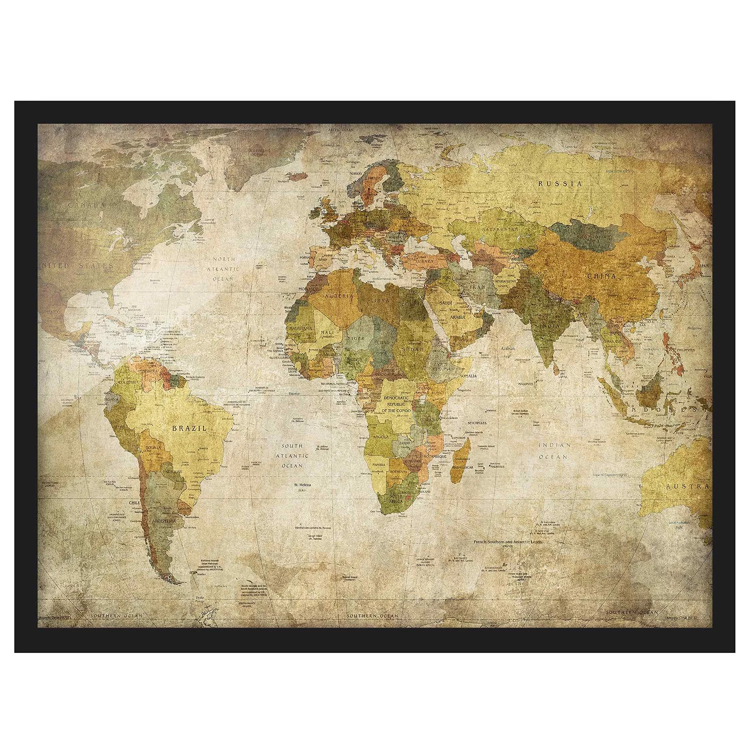 Bilderwelten Tableau déco Weltkarte I - Papier / Pin - Vert