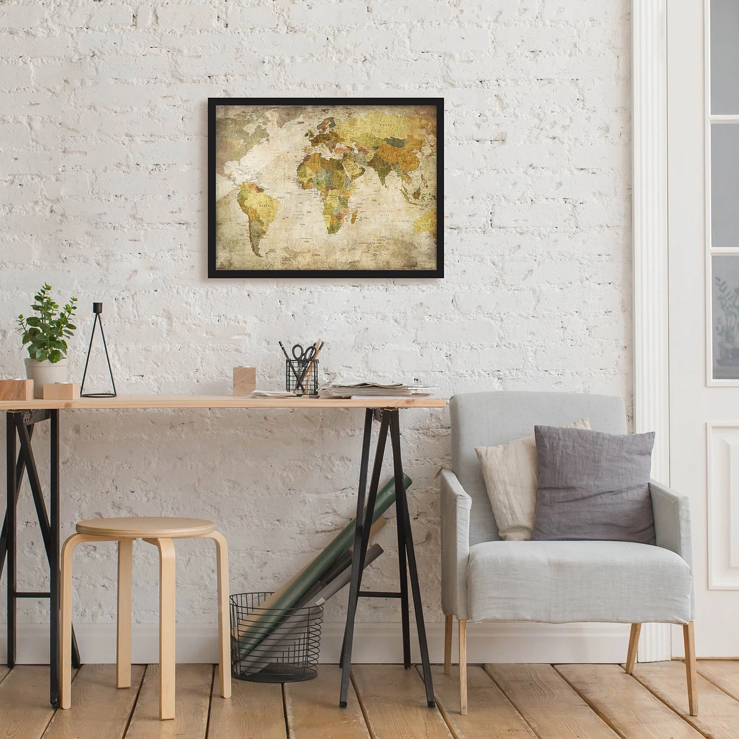 Bilderwelten Tableau déco Weltkarte I - Papier / Pin - Vert – Image 4