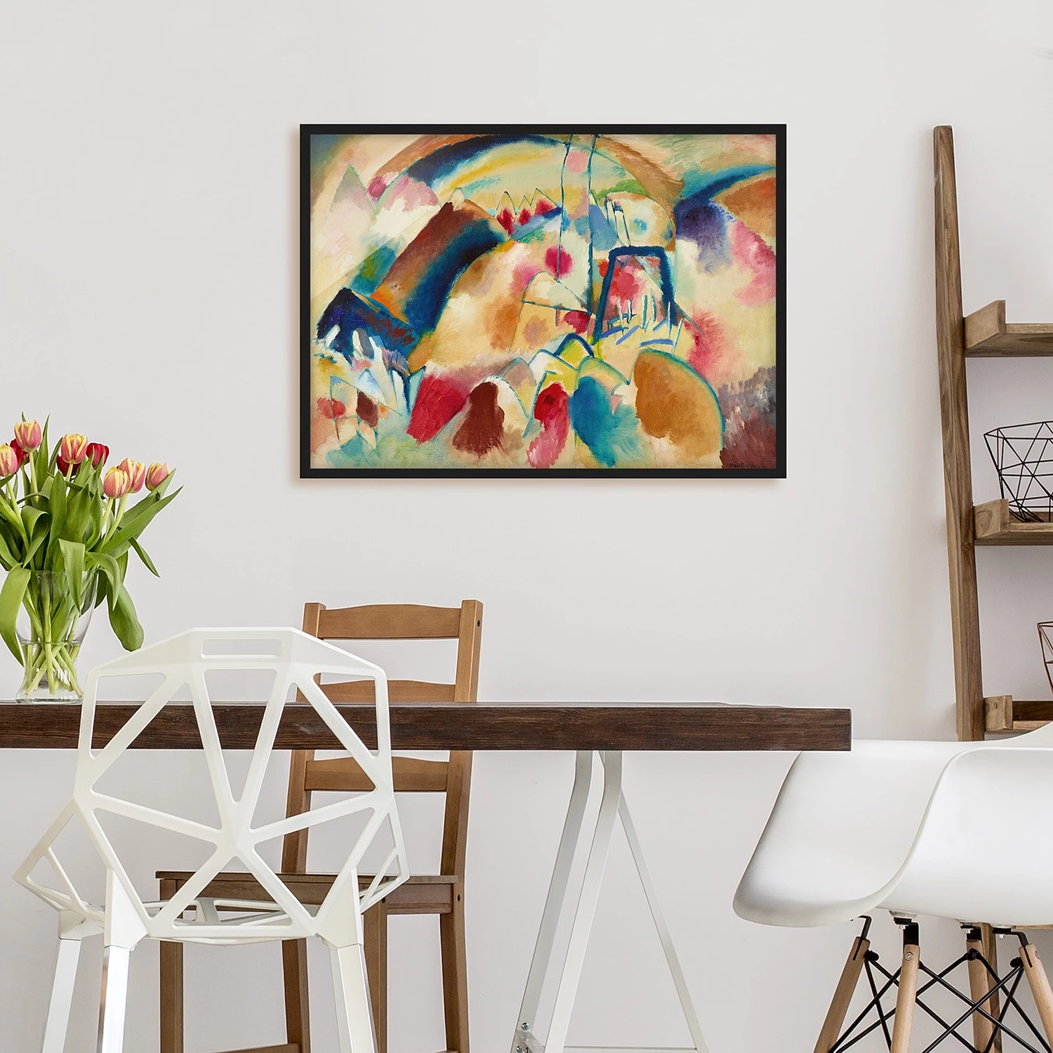 Bilderwelten Tableau Kandinsky, Paysage avec église - Papier / Pin - Multicolore – Image 4