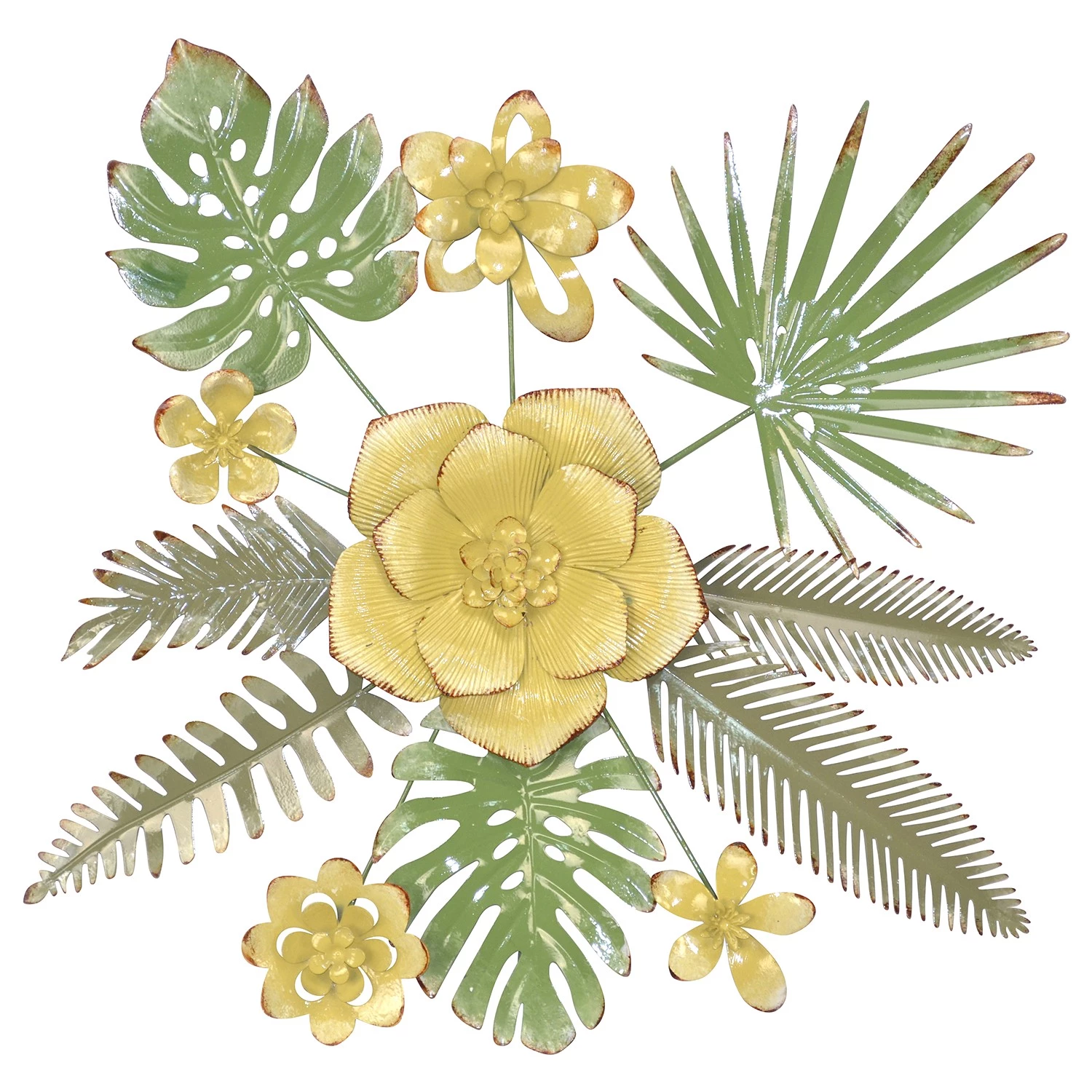 Twentyfour Décoration murale Ramena - Fer - Jaune / Vert / Doré - 67 x 67 x 5 cm