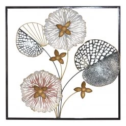 Twentyfour Décoration murale Ranaa - Fer - Noir / Cuivré / Doré - 50 x 50 x 5 cm