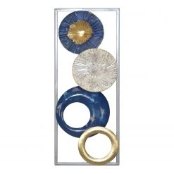 Twentyfour Décoration murale Ryde - Fer - Bleu / Gris / Doré - 20 x 50 x 3 cm