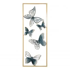 Twentyfour Décoration murale Rinera - Fer - Bleu / Doré - 28,5 x 74,5 x 4 cm