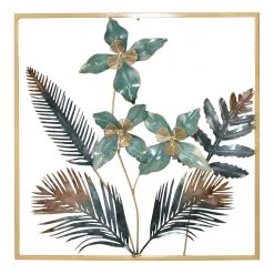 Twentyfour Décoration murale Rikava - Fer - Doré / Turquoise - 50 x 50 x 5 cm