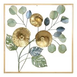 Twentyfour Décoration murale Rydale - Fer - Vert / Bleu / Doré - 50 x 50 x 5 cm