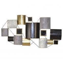 Twentyfour Décoration murale Sekondi - Fer - Noir / Gris / Doré - 91 x 49 x 5,5 cm