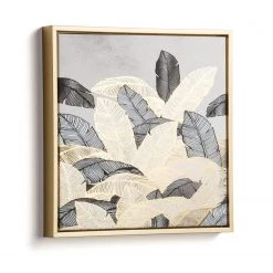 Twentyfour Tableau déco Imogen II - Feuille de plante - Doré / Noir - 40 x 40 cm