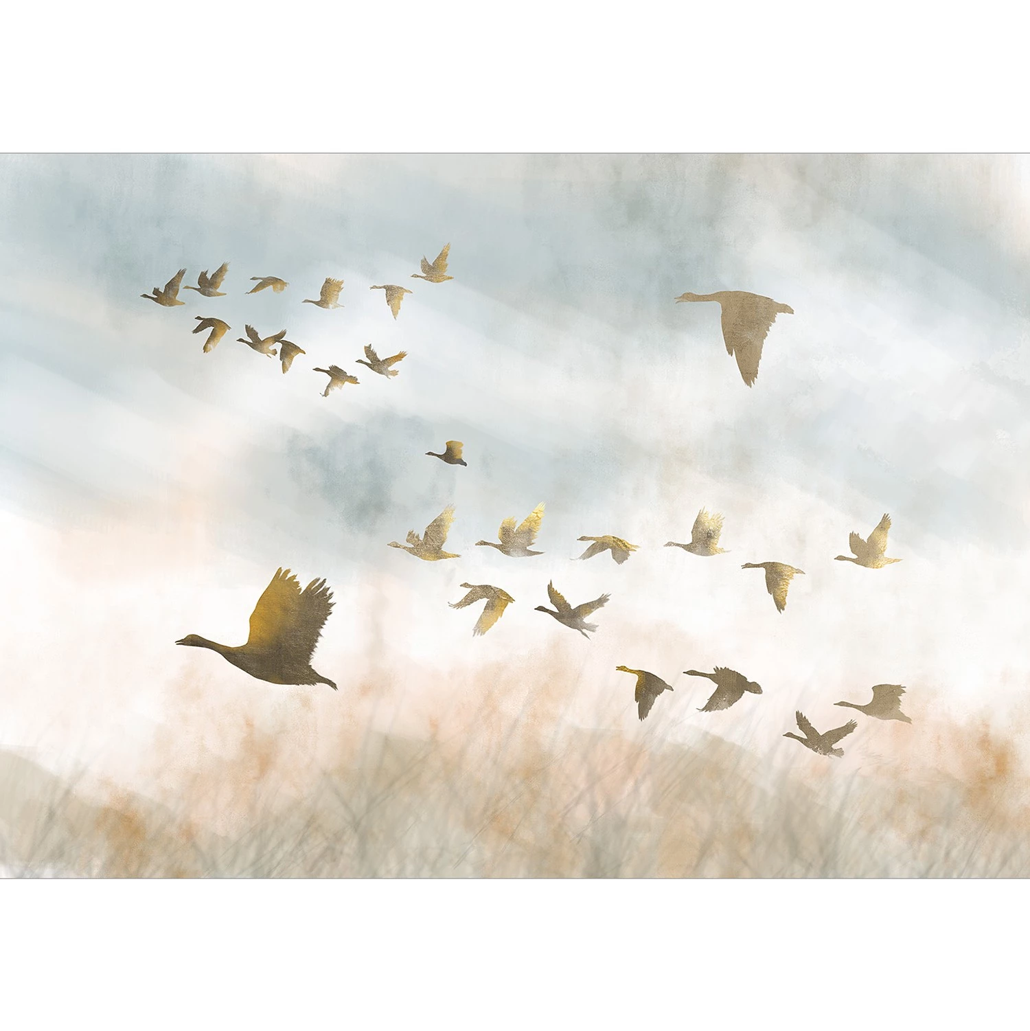 Artgeist Papier peint intissé Golden Geese - Papier peint en intissé premium - Multicolore - 300 x 210 cm