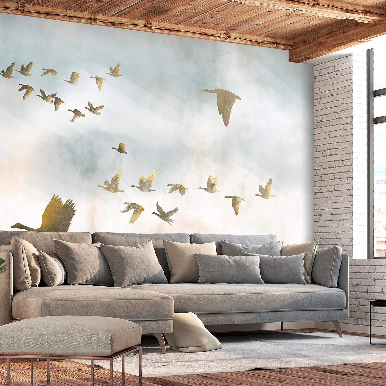 Artgeist Papier peint intissé Golden Geese - Papier peint en intissé premium - Multicolore - 300 x 210 cm – Image 2