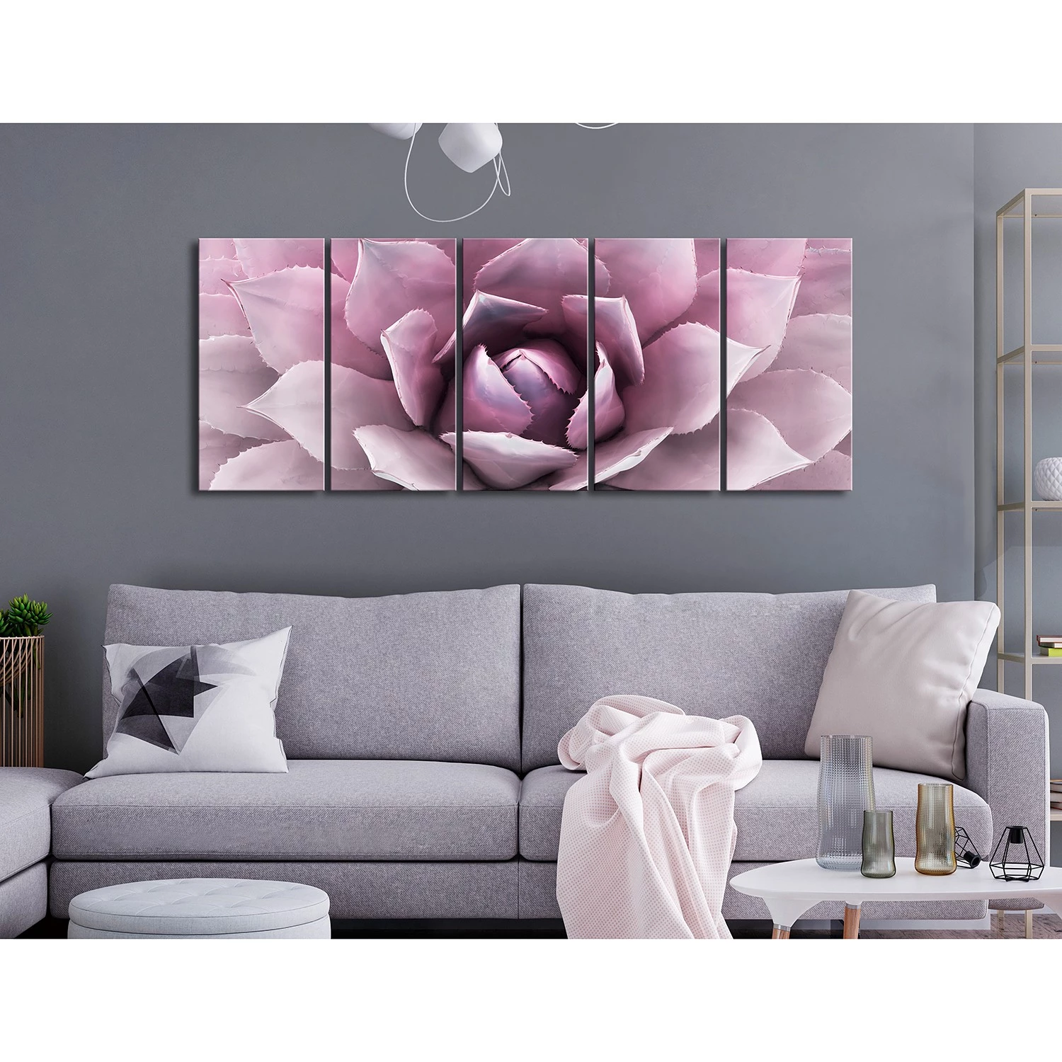 Artgeist Tableau déco Agave (5 éléments) - Toile - Rose - 225 x 90 cm – Image 2