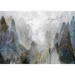 Artgeist Papier peint intissé Misty Mountain Pass - Papier peint en intissé premium - Gris - Largeur : 200 cm