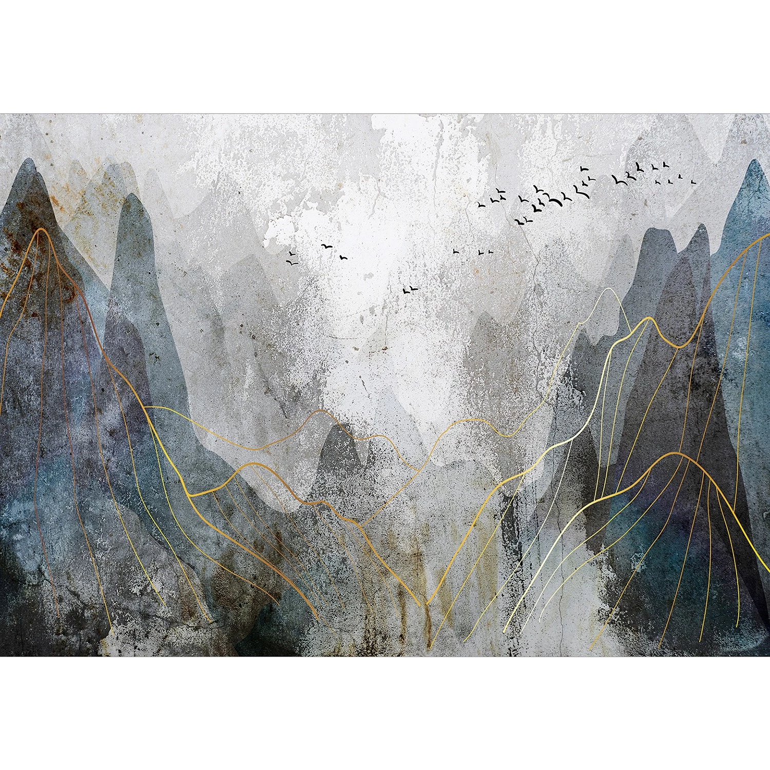 Artgeist Papier peint intissé Misty Mountain Pass - Papier peint en intissé premium - Gris - Largeur : 200 cm