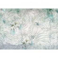 Artgeist Papier peint intissé Cockatoo in Garden - Papier peint en intissé premium - Multicolore - Largeur : 150 cm