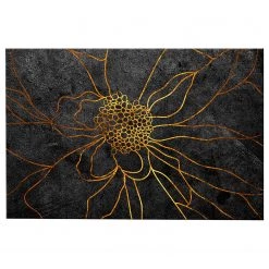 Artgeist Tableau déco Flower in Gold - Toile - Noir / Doré - 90 x 60 cm