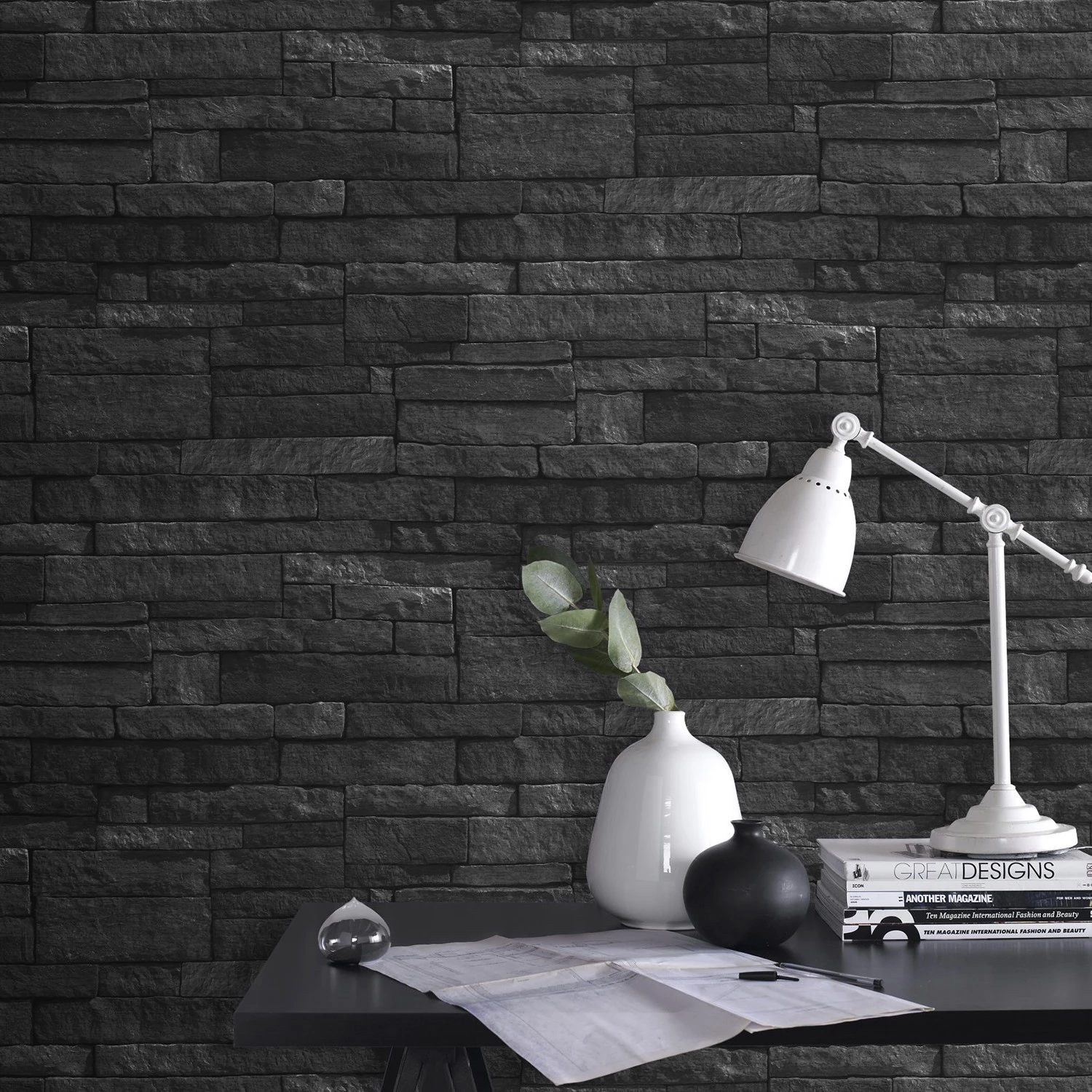 WOW Papier peint intissé Stone Wall - Intissé - Anthracite – Image 2