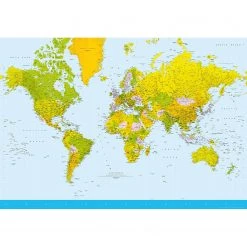 A.S. Création Papier peint World Map - - Bleu / Vert / Jaune - 3,66 x 2,54 cm