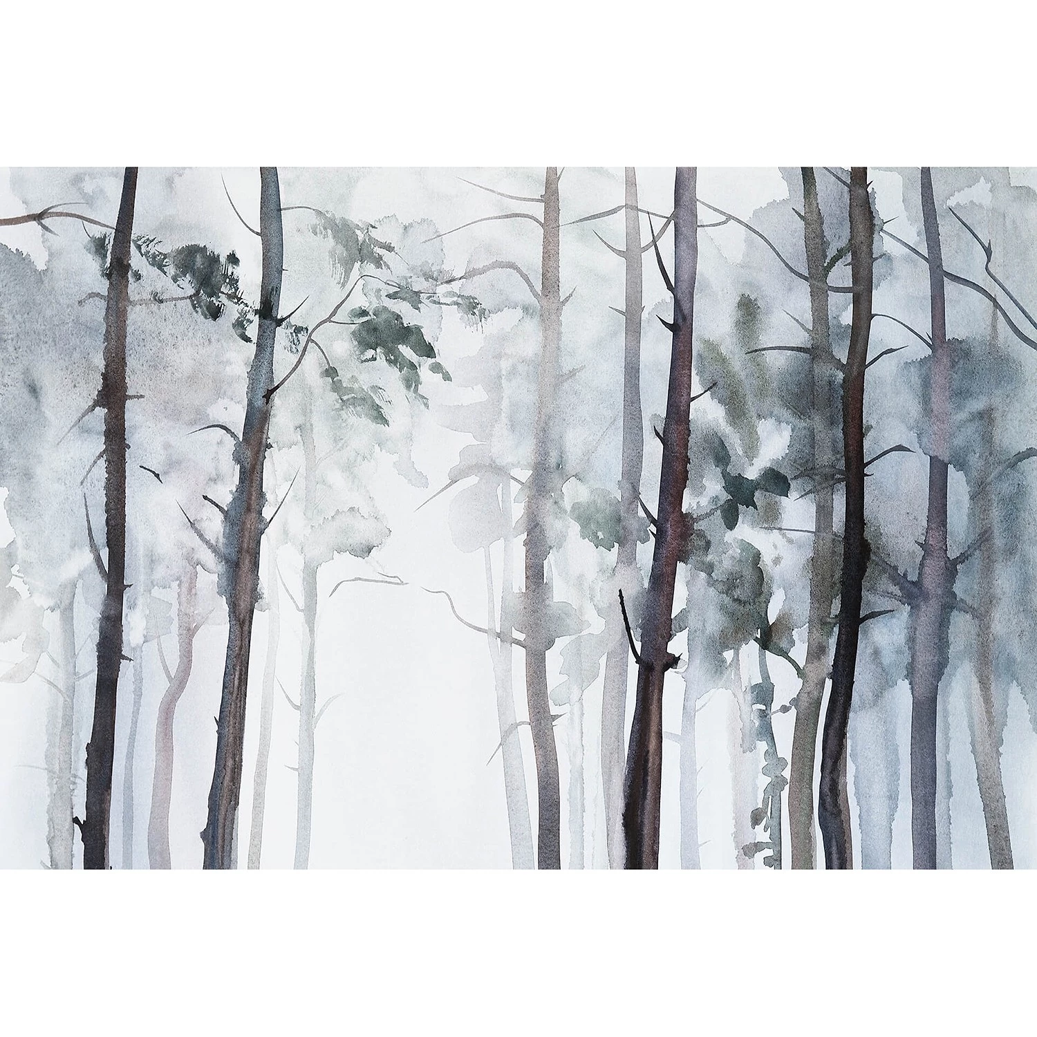 A.S. Création Papier peint Watercolour Forest - Intissé - Blanc / Bleu / Gris - 3,84 x 2,6 cm
