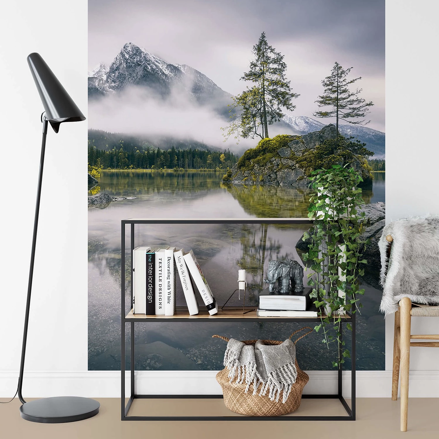 A.S. Création Papier peint Nebliger Berg See - Intissé - Vert / Bleu / Gris - 1,92 x 2,6 cm – Image 2