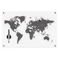 Zeller Tableau mémo Worldmap - Verre / Acier inoxydable - Blanc / Gris clair